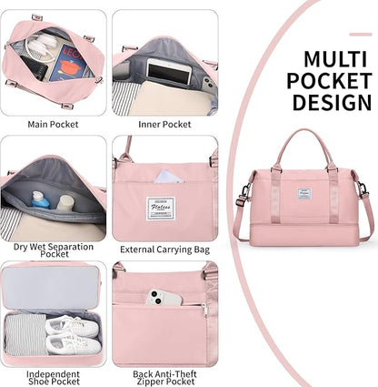 Travel Duffel Bag,Sports Tote Gym Bag,Shoulder Weekender Overnight Bag for Women