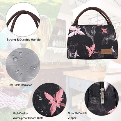 Buringer Insulated Lunch Bag Lunch Box for Women Men Adult Lunch Tote for Work Picnic Travel (Pink Flowers)