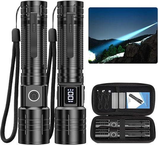 Rechargeable Flashlights High Lumens, 50000LM Super Bright LED Flashlight, Powerful Tactical Flashlight, 5 Modes Zoomable Waterproof Flash Lights for Emergency, Camping
