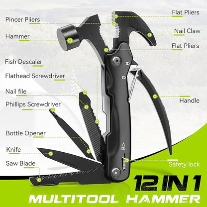 12-Function Multitool Hammer - Camping Accessories, Birthday Gifts for Him, Dad's Dream Survival Kit，Men's Adventure Essentials