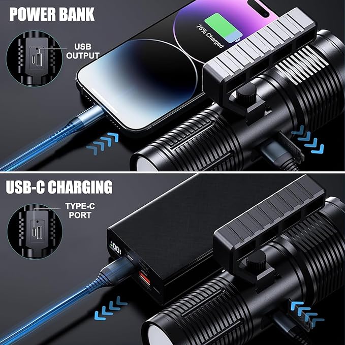 Flashlights High Lumens, Rechargeable Flashlights with Cob Light, 13500 Lumen Super Bright Flashlight, Flash Light with 11 Modes, 10000mAh Flashlight Rechargeable for Outdoors