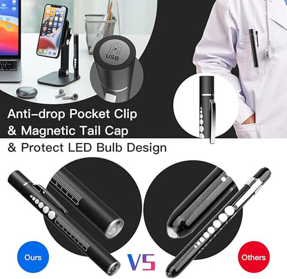 COSOOS 2 Rechargeable Pen Lights with Pupil Gauge & Ruler, Mini LED Penlights for Nurses Doctors, Warm/White Light with Clip, USB Rechargeable Penlight Flashlight Gifts for Nursing Student