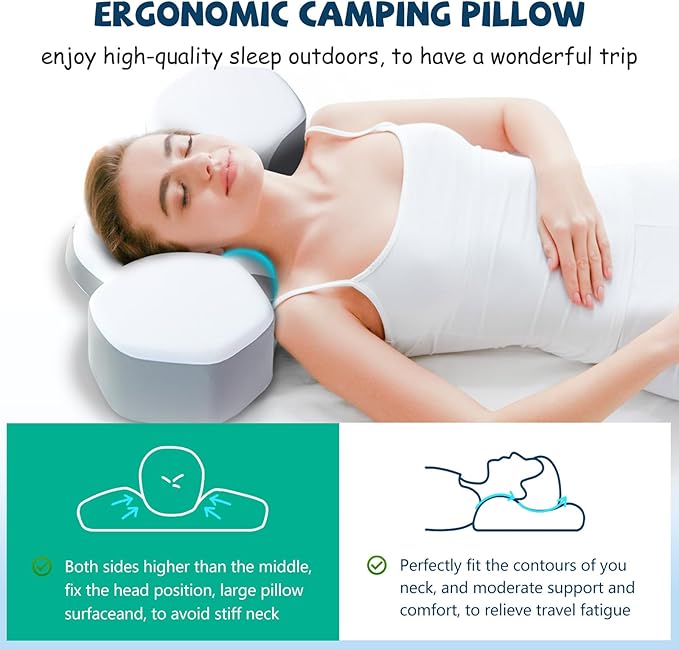 Camping Pillow Memory Foam Travel Pillow with Travel Storage Bag, Camping Accessories Portable Pillow Lightweight Backpacking Pillow, Breathable Cerviacal Neck Pillow for Sleeping