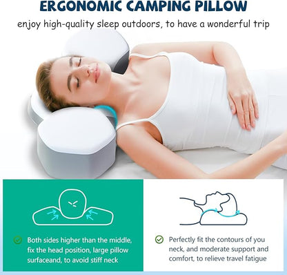 Camping Pillow Memory Foam Travel Pillow with Travel Storage Bag, Camping Accessories Portable Pillow Lightweight Backpacking Pillow, Breathable Cerviacal Neck Pillow for Sleeping