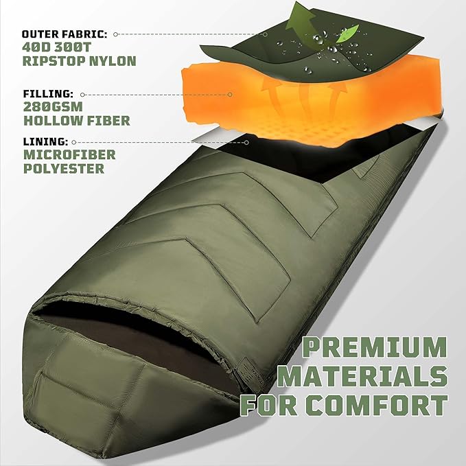 Sleeping Bags for Adults, 34°F to 43°F Ultralight Warm Cold Weather Sleeping Bag for Camping, Backpacking, Hiking, Hunting, and Outdoor Travel with Compression Sack