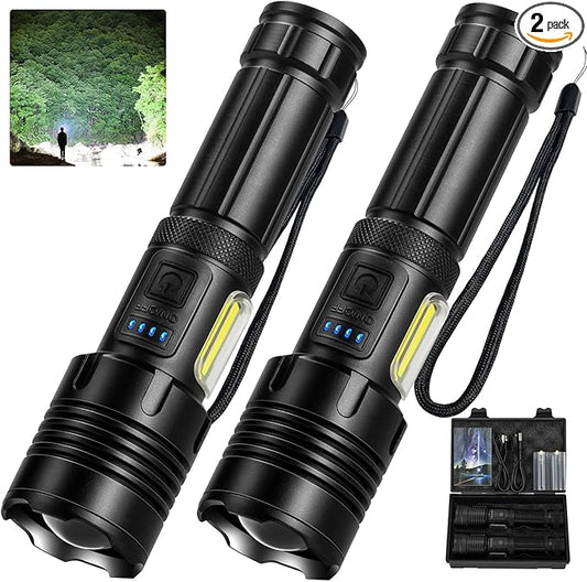 Flashlights High Lumens Rechargeable, 990,000 Lumen LED Super Bright Flashlight with 7 Light Modes, IPX6 Waterproof, Powerful Handheld Flash Light for Home Camping Emergencies (Black)