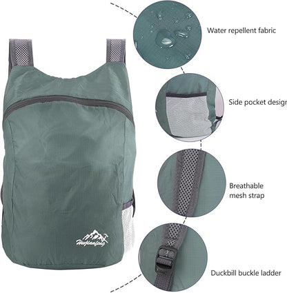 20L Ultra Lightweight Foldable Backpack Small Hiking Rucksack Ultralight Water Resistant Travel Packable Daypack for Men Women for Outdoor Sport Travelling Walking Hiking Camping Biking (Gray A)