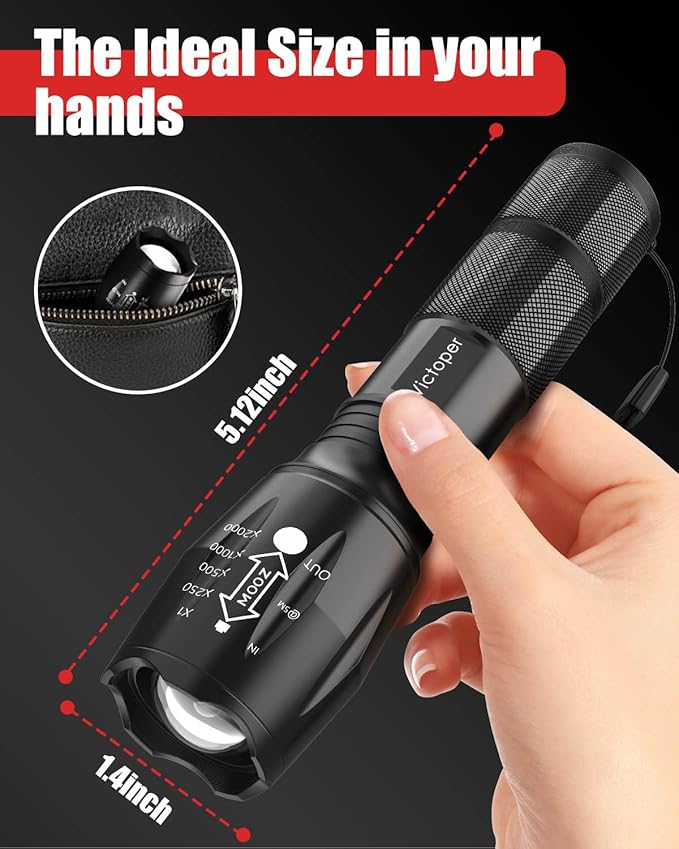 Victoper LED Flashlight 2 Pack, Bright 2000 Lumens Tactical Flashlights High Lumens with 5 Modes, Waterproof Zoomable Flash Light for Outdoor, Gifts for Student Dorm Camping Essentials Camper Gear
