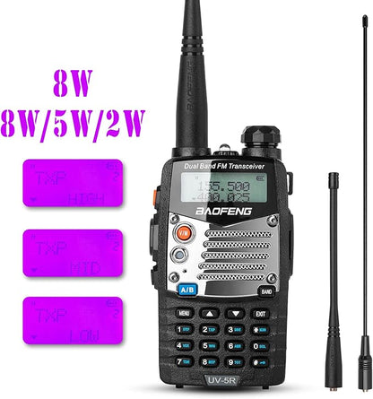 BAOFENG UV-5R 8W Ham Radio Handheld Dual Band 2-Way with an Extra 3800mAh Battery with BAOFENG Hand Mic and Programming Cable