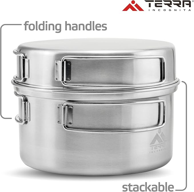 Camping Cookware Set - Stainless Steel, Lightweight, and Durable - Perfect for Camping, Hiking, Fishing, Hunting, and Backpacking - Includes Pot and Skillet Lid