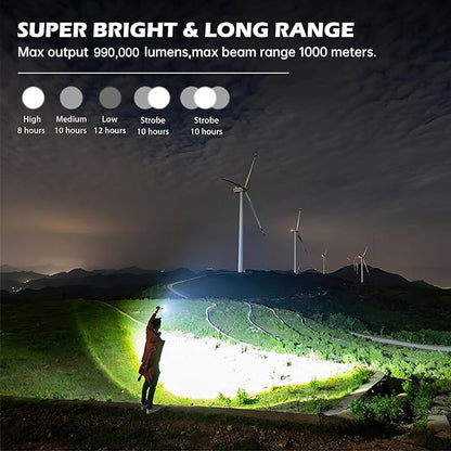 Rechargeable Flashlights 990,000 Lumens, Super Bright LED Flashlight High Lumens with USB Cable, 5 Modes Waterproof Flashlight Powerful Flash Light for Home Camping Hiking