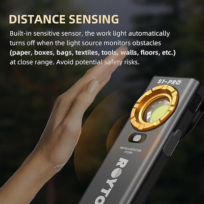 Rechargeable Work Light, 1200 Lumens EDC Slim Flat Flashlight with Magnetic Base&Back,Proximity Sensor,Clip for Pocket, Small Portable for Car Repairs/Inspection/Travel/Hiking/Emergency/Camping