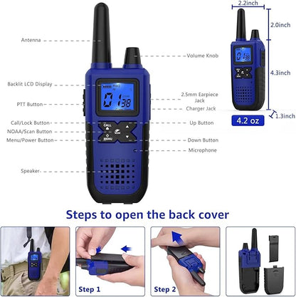 3 Walkie Talkies for Adults Long Range Rechargeable Walkie-Talkies - Long Distance 2 Way Radios Walkie Talkies 3 Pack Walkie Talkies with Earpiece and Mic Set USB Charger Lanyard NOAA Weather Alert