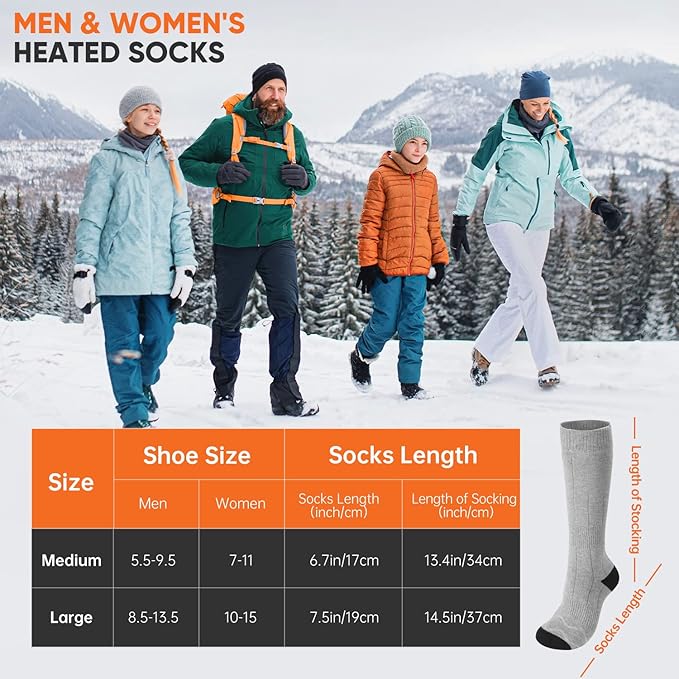 VELAZZIO Heated Socks for Men Women, Remote Control 4000mAh 3.7V Rechargeable Electric Heated Socks with 3 Heat Settings for Winter Sports