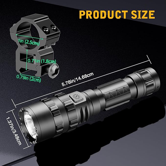 3000 Lumens Picatinny Flashlights, Tactical Flashlight with Picatinny Rails Mount and Pressure Switch, 5 Modes Rifle Flashlight USB Rechargeable Light for Outdoor Hiking