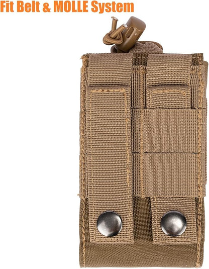 Adjustable Radio Pouch MOLLE Radio Holder for Tactical Duty Belt Two Ways Radio Holster Walkie Talkies Case Rifle Mag Carrier 5.56mm 7.62mm Magazine Nylon Carry Bag for Police Security Rescue