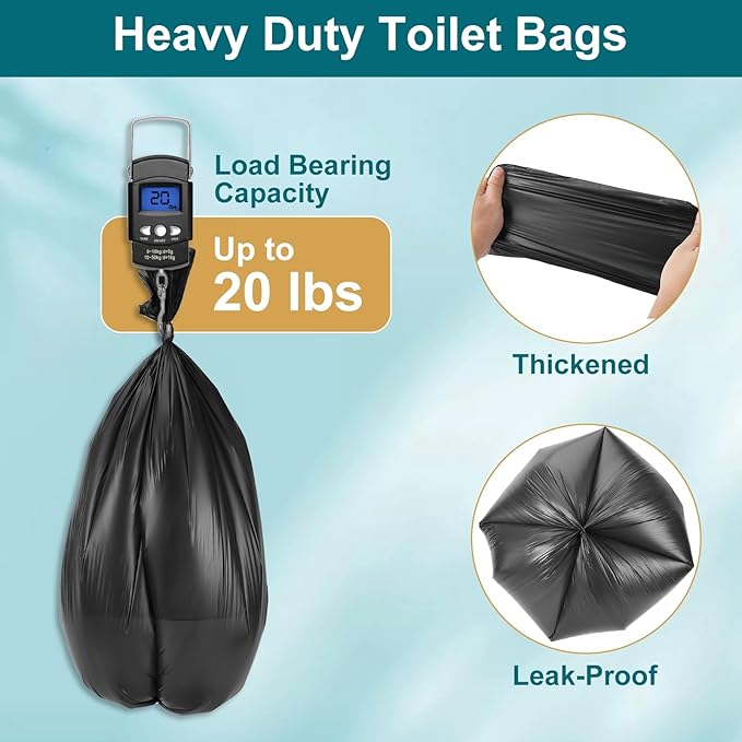 80 Portable Toilet Bags, Camp Toilet Liner for Porta Potty, Bucket Toilet, 1.2 Mil Disposable Trash Bag for Camping, Boating, Traveling, Outdoor Activities