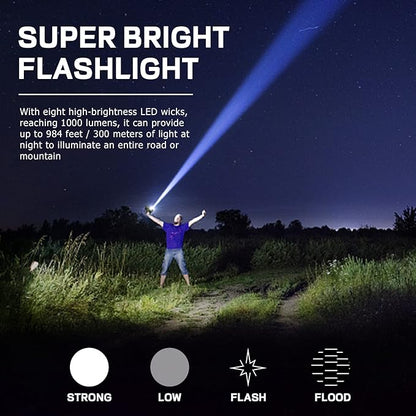 Solar Flashlight Rechargeable 8 LED Handheld with COB Sidelight, High Lumens 3 Modes Searchlight, Portable Lightweight Waterproof Spotlight for Fishing Outdoor Camping Emergencies