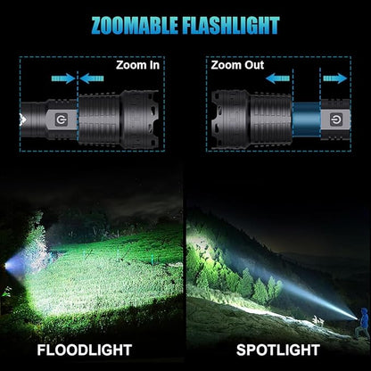 Alifa Rechargeable Flashlights High Lumens, 990000 Lumens Led Tactical Flashlight, 5 Modes Super Bright Flashlight with Zoomable, IPX67 Waterproof, Handheld Flash Light for Camping Emergencies