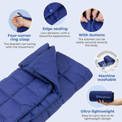 KingCamp Lightweight Camping Blanket - Multifunctional and Warm Quilt with Snap Button, Water Repellent, for Travel, Airplane, Hiking, Picnic