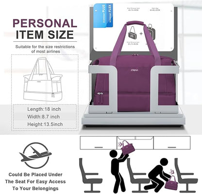 ETRONIK Gym Bag for Women, Travel Duffel Bag with USB Charging Port, Weekender Overnight Bag with Wet Pocket and Shoes Compartment for Women, Travel, Gym, Yoga (Grape Purple)