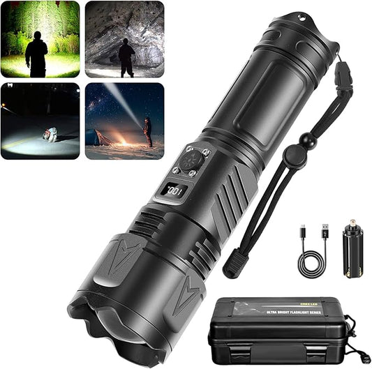 Rechargeable LED Flashlights, High Lumens Flash Lights, Tactical Zoomable Flashlight with Battery Included & 5 Modes, Super Bright Waterproof Flashlight for Emergencies, Camping, Hiking