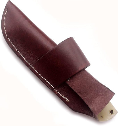 Handmade Damascus Steel Knife for Hunting,Survival,Camping,Bushcraft and Fishing-Fixed Blade Dagger with Drop Point Full Tang-Bone Handle with Cowhide-Leather Sheath DCX 22 -201