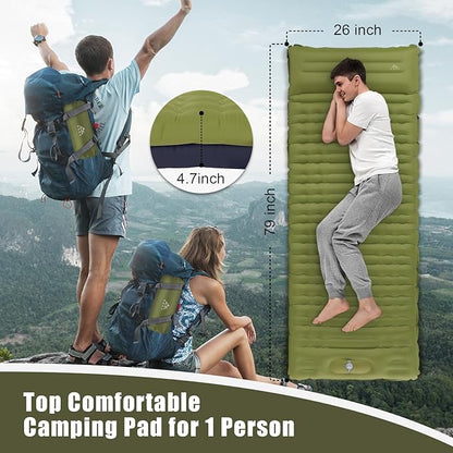 Camping Sleeping Pad, Extra Thickness 4.7 Inch Inflatable Sleeping Mat Lightweight Waterproof Camping with Built-in Pump Air Mattress for Backpacking, Hiking, Tent, Traveling
