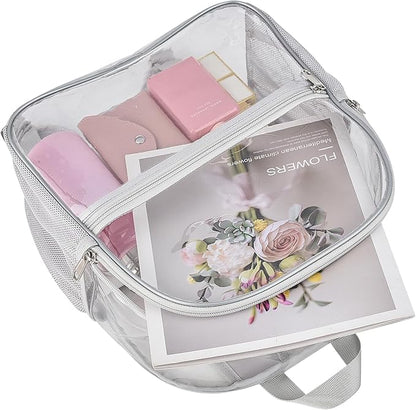 Oraben Clear Backpack for Stadium Events Clear Stadium Backpack 12x6x12 Bag (Enhanced Strap, Sliver)