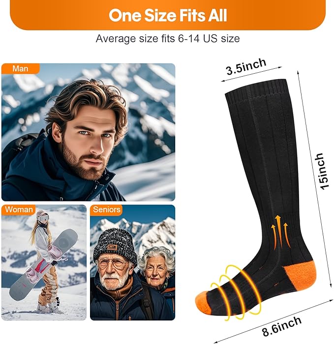 Heated Socks, Heated Socks for Women Men, 5000mAh Rechargeable Electric Heated Socks Up to 8 Hours, Washable Winter Warm Socks for Outdoors Work Fishing Hunting Skiing Cycling Hiking Camping