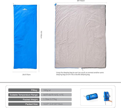 Ultralight Backpacking Sleeping Bag 1.77lbs, Warm Weather Sleeping Bag 50℉-63℉, Nylon Shell and Lining, Waterproof, Compact and Lightweight for Backpacking Camping Hiking