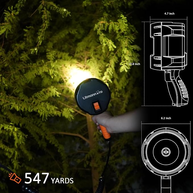 Handheld Spotlights 1500 Lumens Searchlight with 12V DC Car Charger Trigger Halogen Flashlight for Camping Fishing Hunting Hiking
