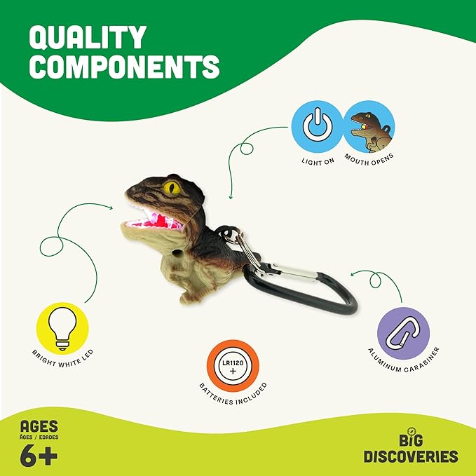 Big Discoveries WildLight Animal Carabiner Flashlight - Fun Mini Keychain Flash Lights for Kids, Nurses, Camping