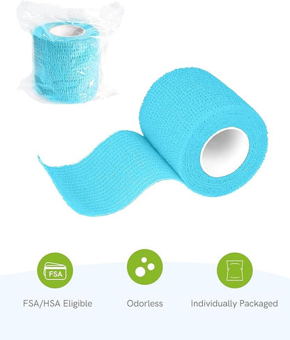FriCARE Self Adhesive Bandage Wrap, Medical Tape in First Aid Kit, Cohesive Bandages for Wounds Sport Vet, FSA/HSA Eligible, 2 Inches X 5 Yards 6 Rolls, Cerulean Blue