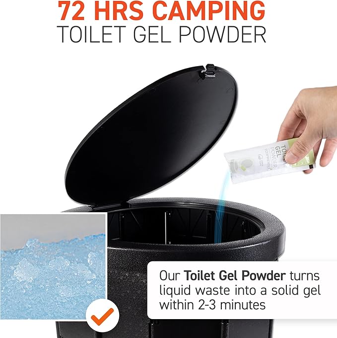 72HRS Portable Collapsible Toilet for Camping, 15.8" Extra Large Camping Toilets Portable Potty, Lightweight and Sturdy, Camp Toilet (With 30 Toilet Bags & 30 Toilet Powers)