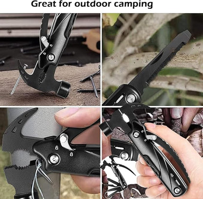 Hammer Multitool, 9 in 1 Mini Portable Survival Tool with Hammer Nailing Device, Pliers, Knife, Saw, Cross Screwdriver for Camping, Hiking, Gifts for Dad and Boyfriend