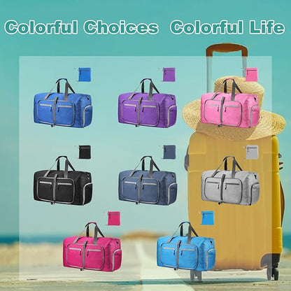 Dimayar 85L Travel Duffle Bag for Men Women - Foldable Duffel Bag with Shoes Compartment - Overnight Bags Waterproof & Tear Resistant(Rouge Pink)