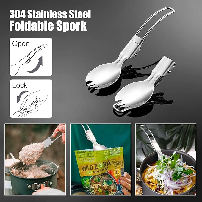Odoland Mess Kit for Camping 1 Person with Silicone Collapsible Bowl Collapsible Cup & Stainless Steel Spoon for Backpacking Outdoor Camping Hiking and Picnic