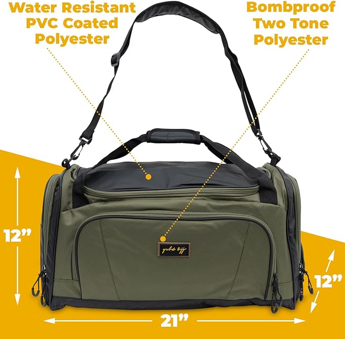 Gold BJJ Jiu Jitsu Duffle Bag - Waterproof Pocket for Sweaty Gi, Rashguard, or Shoes - The Perfect Duffel Bag for Martial Arts Gear, Boxing, MMA, and More