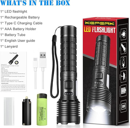 KEPEAK Rechargeable LED Flashlights High Lumens, Super Bright Flashlight with Cob Sidelight, Zoomable, 7 Modes, Handheld Flash Light for Emergencies, Camping, Daily, Outdoor