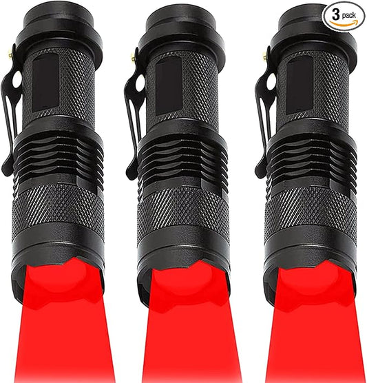 Red Light Flashlight,Single Mode Zoomable Red Flashlight Torch with Clip, Red LED Flashlight for Hunting,Astronomy Observation, Night Vision,Climbing,3-Pack