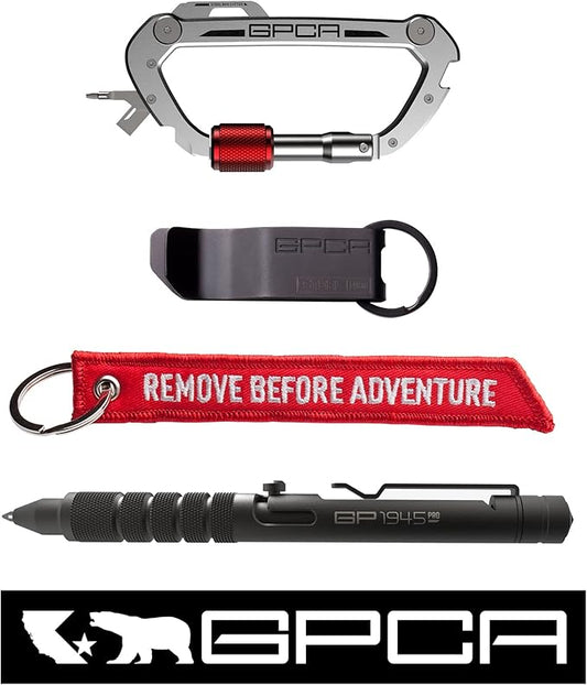GPCA Adventurer EDC Gear Kit Deal, Includes GP Money Clip,GP 1945 Bolt Action Pen Pro,Red Key Tag, Steel Carabiner Keychain, and Night Rider Decal, Heavy-Duty Tools for Outdoors