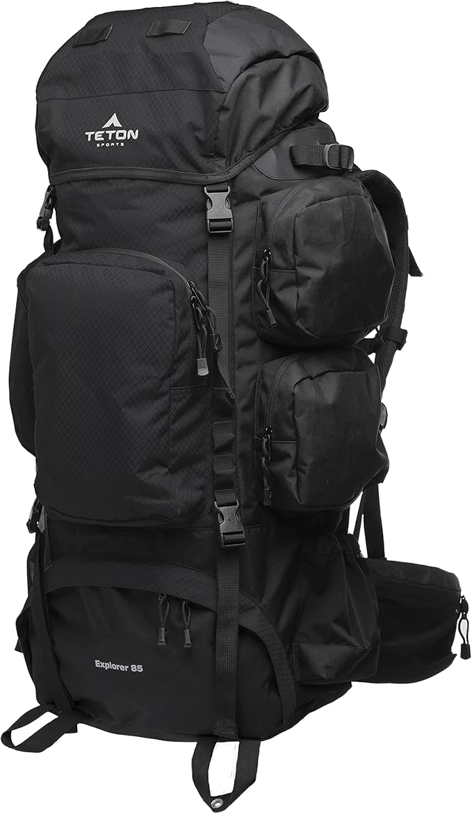 TETON 85L Explorer Internal Frame Backpack for Hiking, Camping, Backpacking, Rain Cover Included, Black