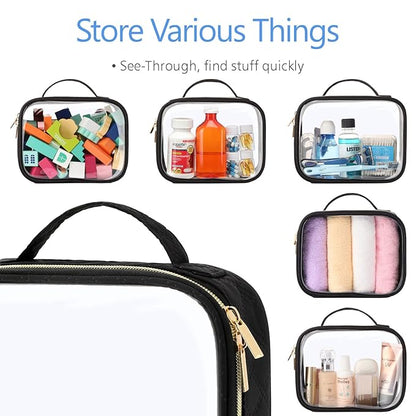 PACKISM TSA Approved Toiletry Bag, 3 Pack Clear Makeup Bags with Handle Large Opening, Clear Toiletry Bags Fit Carry-on Travel Essentials, Quart-sized Travel Bags for Toiletries, Black