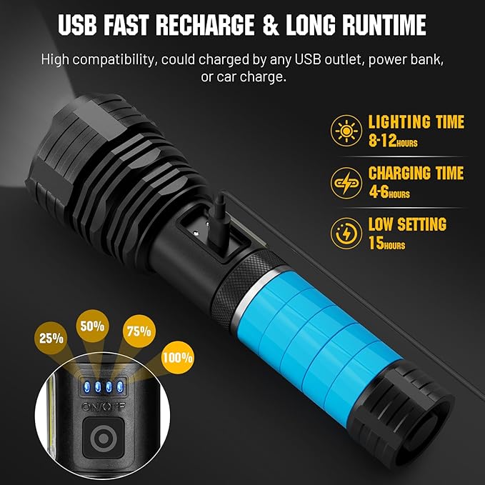 Rechargeable LED Flashlights High Lumens, 990000 Lumen Brightest Flashlight with 7 Modes & IPX7 Waterproof, High Power Handheld Flash Light for Home Camping Hiking