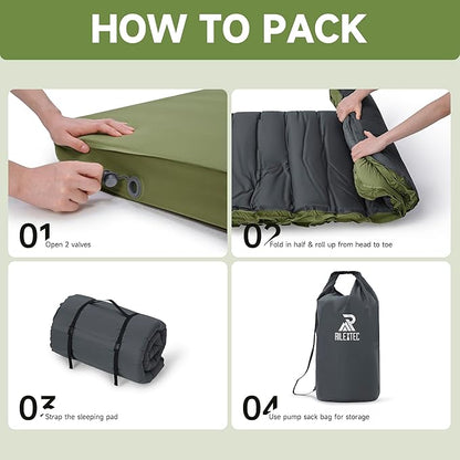 4" Thick Self-Inflating Camping Pad for Camping, Camping Sleeping Pads with Solid Foam, Sleeping Pad with Pump Sack, Compact Double Camping Sleep Bed for Tent, Car, Truck or Van