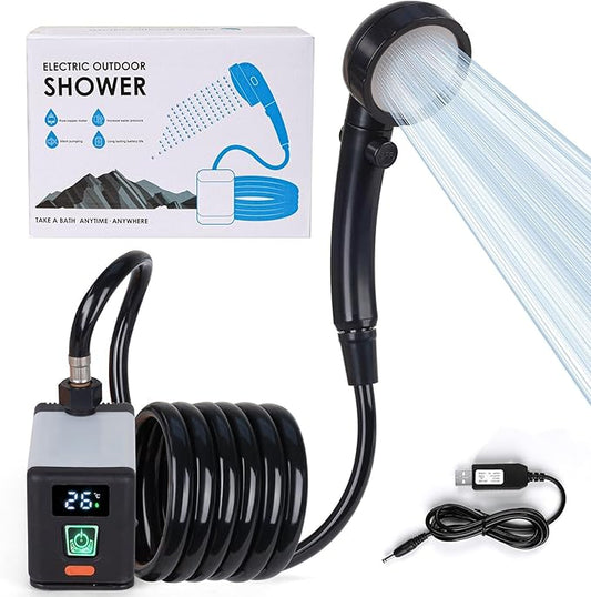 High Pressure Camping Shower, Portable Outdoor Shower with High-Speed Brushless Motor - 6000mAh, 2000RPM Water Pump, 3 Spray Settings for Hiking, Car Wash, Pet Cleaning, Beach Vacations