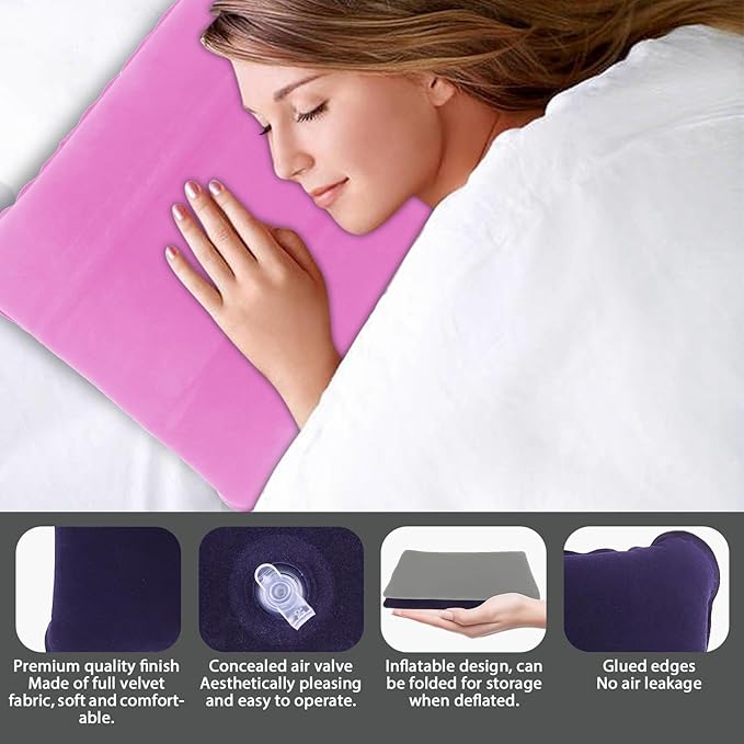 2 Pack Ultralight Inflatable Camping Pillows for Sleeping & Travel, Camp Pillow Backpacking for Sleeping, Inflatable Beach Ergonomic Pillows for Camping Hiking Home Sleeping (Pink+Gray)
