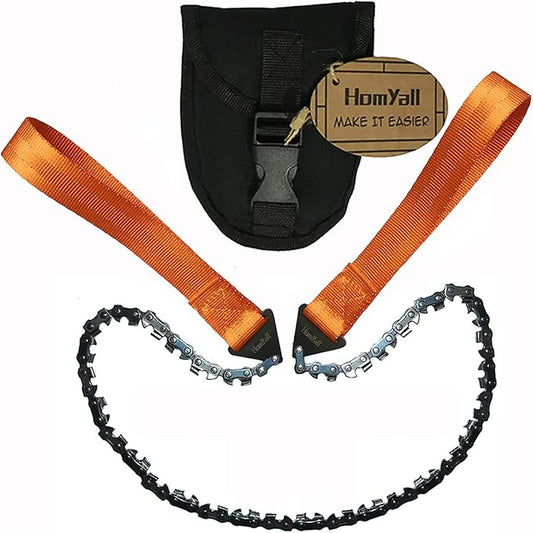 24" Pocket Chainsaw 3x Faster With CUTTING BLADE ON EVERY LINK-Best Pocket Saw for Wood Cutting Outdoor Hiking Camping Survival Gear Garden Work With Pouch- Bonus Front Snap Carrying Case