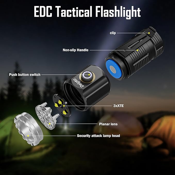LED Small Flashlights Powerful, Rechargeable Pocket Flashlight, IP54 Mini Flashlights High Lumens EDC Flashlight with 5 Modes for Outdoor, Home, Emergency,Camping, Working (1 Piece)
